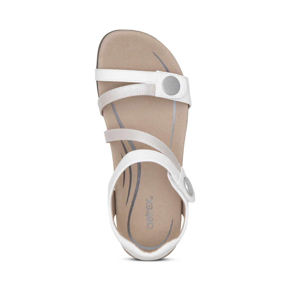 Aetrex Women's Jess Adjustable Quarter Strap Sandals - White | USA SOV2QUP